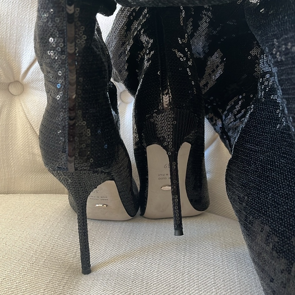 Rare thigh, high black sequence boots Sergio Ross size 9 - Picture 10 of 12